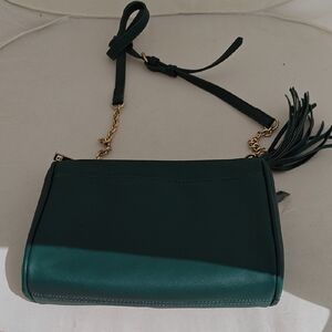 Women's Green Shoulder Bag with Tassel